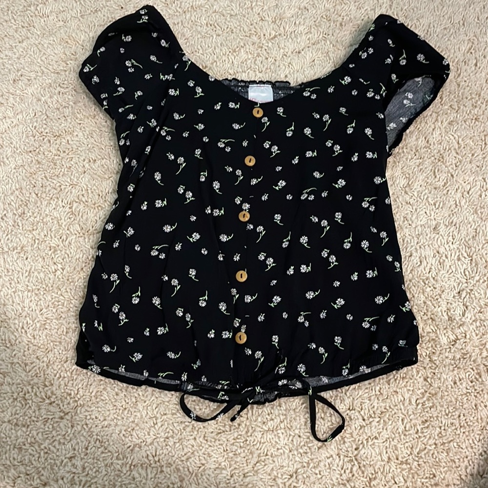 Black dressy top with puff sleeves